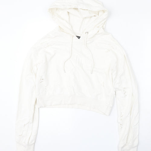 Select Womens White  Cotton Pullover Hoodie Size 6  Tie - Distressed