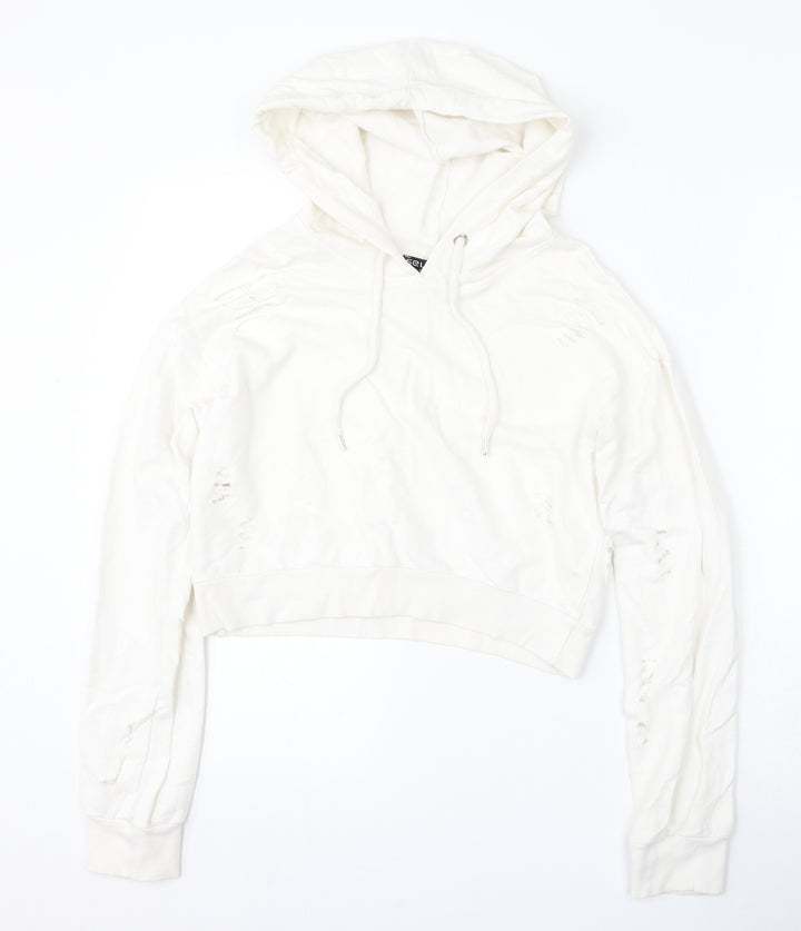 Select Womens White Cotton Pullover Hoodie Size 6 Tie - Distressed