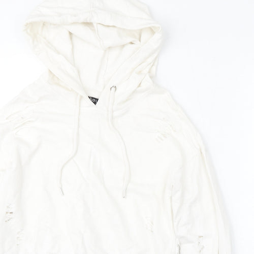 Select Womens White  Cotton Pullover Hoodie Size 6  Tie - Distressed