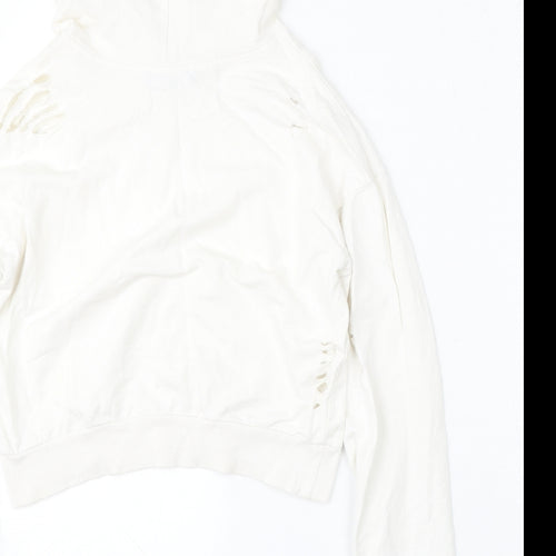 Select Womens White  Cotton Pullover Hoodie Size 6  Tie - Distressed