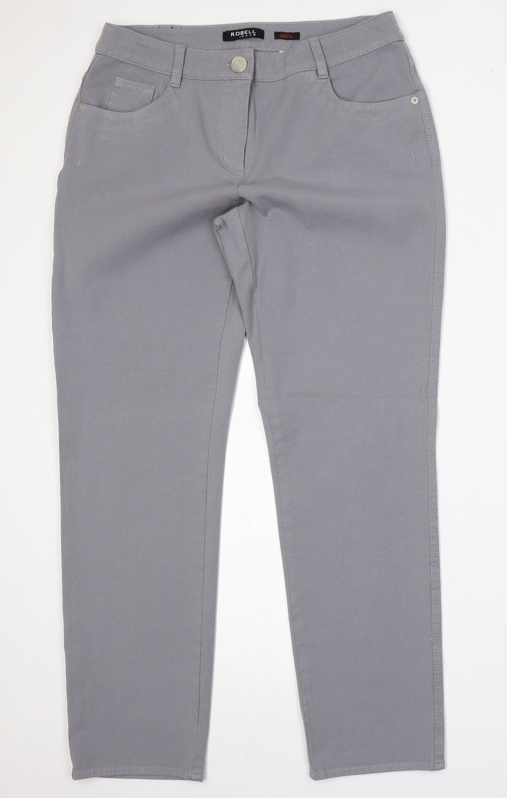 Robell Womens Grey  Cotton Straight Jeans Size 14 L29 in Regular Button