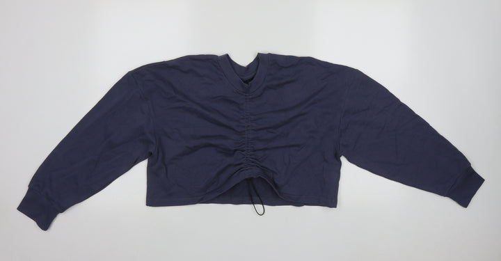 Boohoo Womens Blue Cotton Pullover Sweatshirt Size 12 Drawstring
