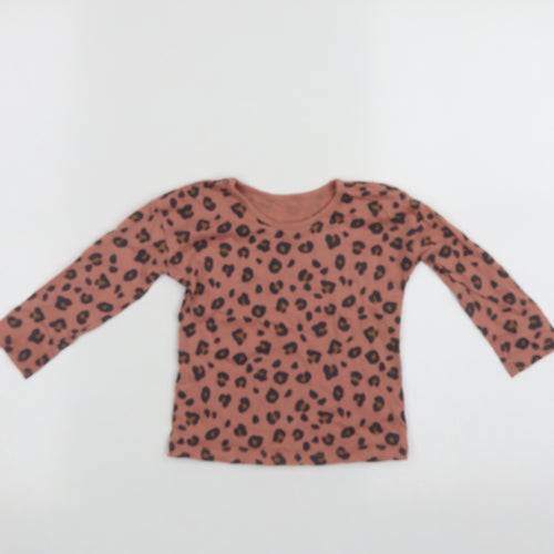 George Girls Brown Geometric Cotton Basic T-Shirt Size 12-18 Months Round Neck