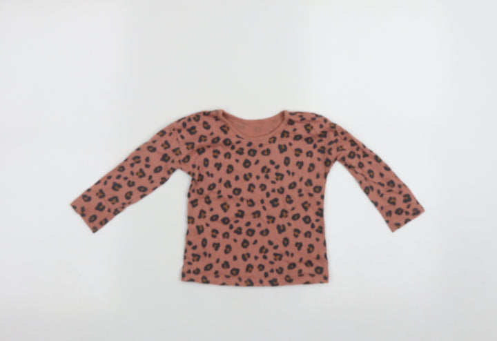 George Girls Brown Geometric Cotton Basic T-Shirt Size 12-18 Months Round Neck