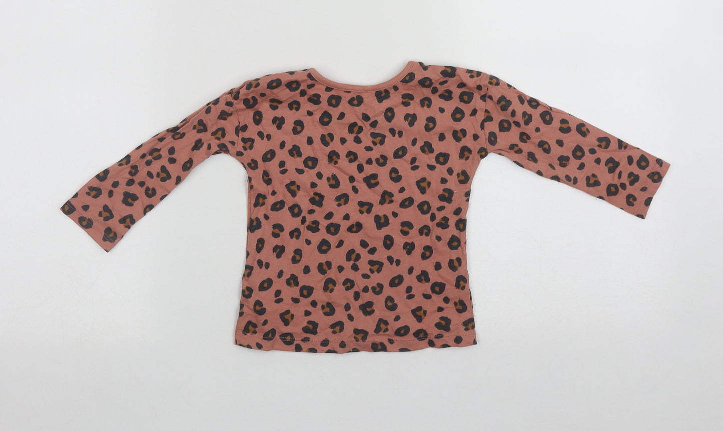 George Girls Brown Geometric Cotton Basic T-Shirt Size 12-18 Months Round Neck