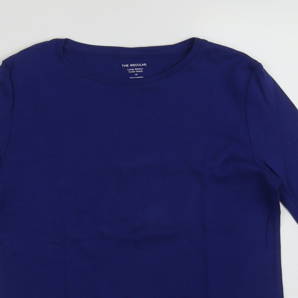 Marks and Spencer Womens Blue  Cotton Basic T-Shirt Size 10 Scoop Neck