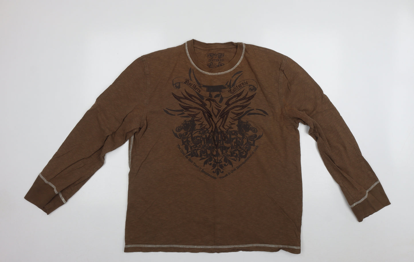 Centered Mens Brown  Cotton Pullover Sweatshirt Size XL