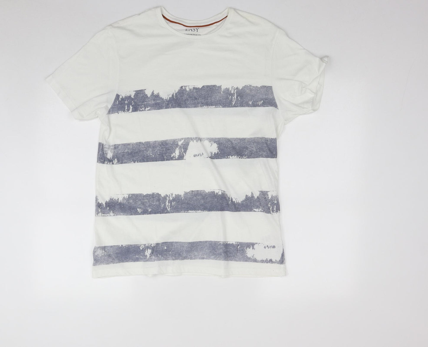 Matalan Mens White Striped Cotton  T-Shirt Size L Round Neck