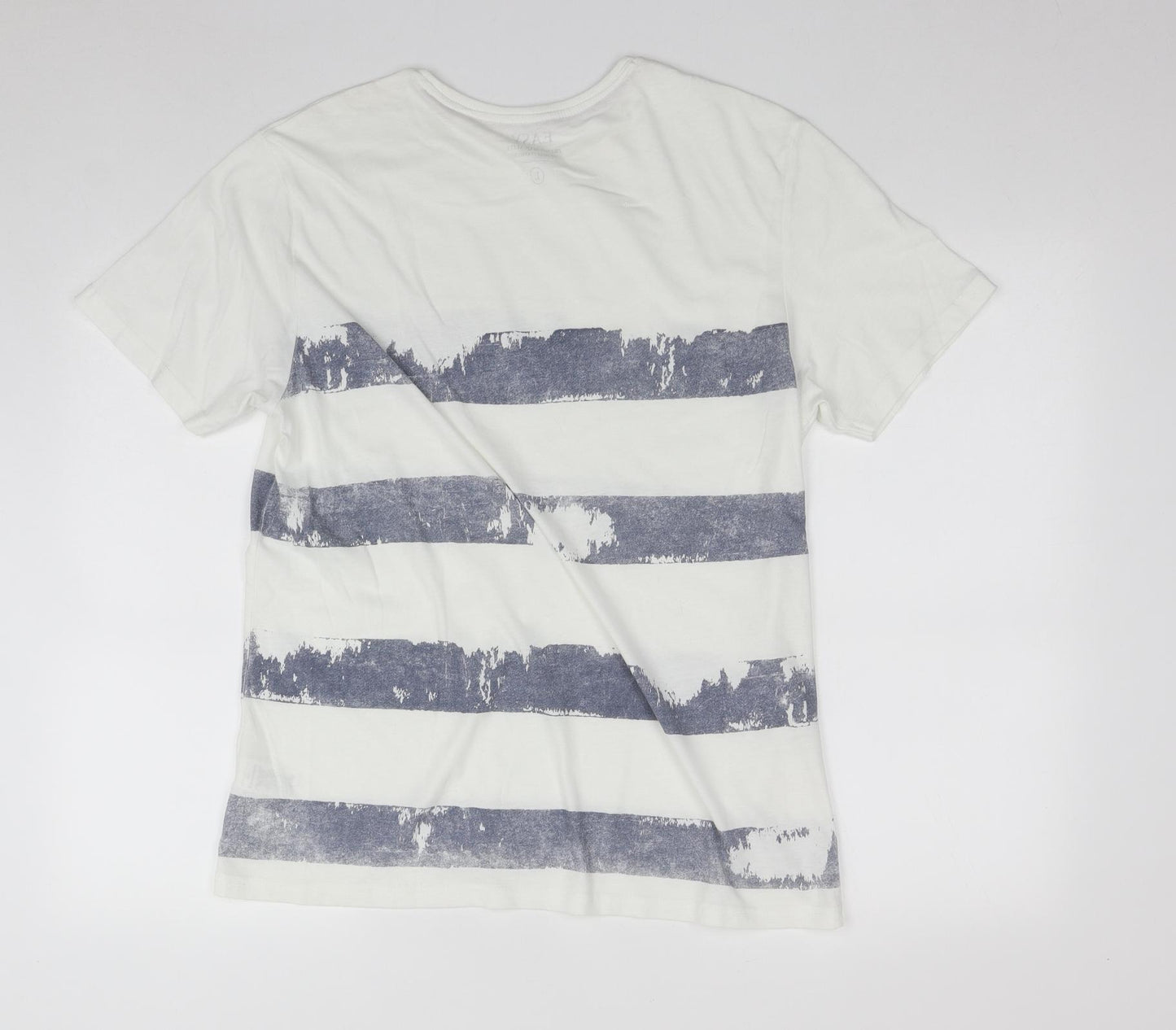 Matalan Mens White Striped Cotton  T-Shirt Size L Round Neck