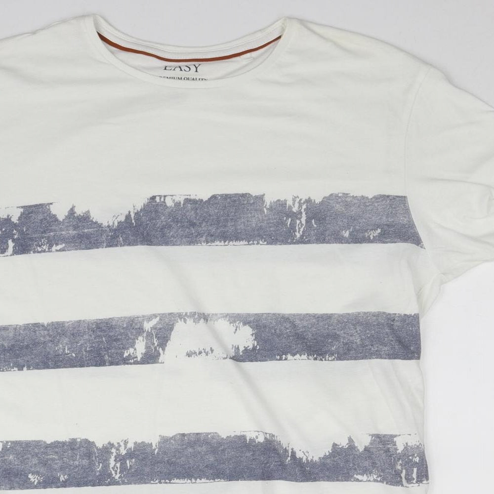 Matalan Mens White Striped Cotton  T-Shirt Size L Round Neck