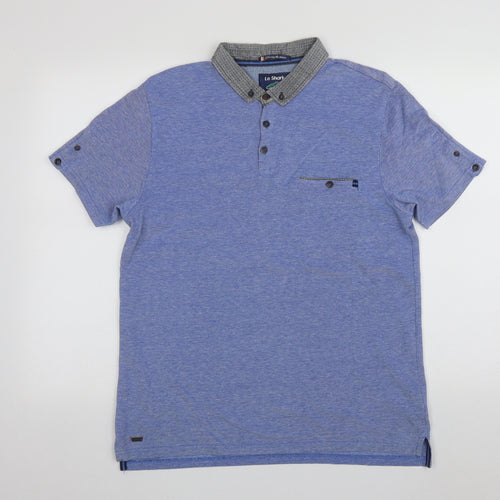 LE SHARK  Mens Blue  Cotton  Polo Size M Collared Button