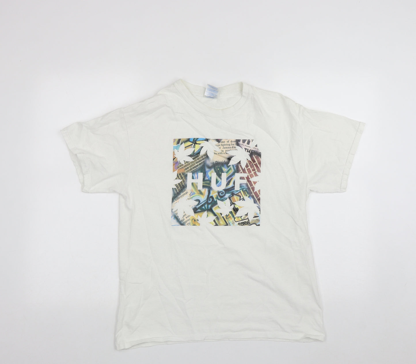 Gilden Mens White  Cotton  T-Shirt Size M Round Neck