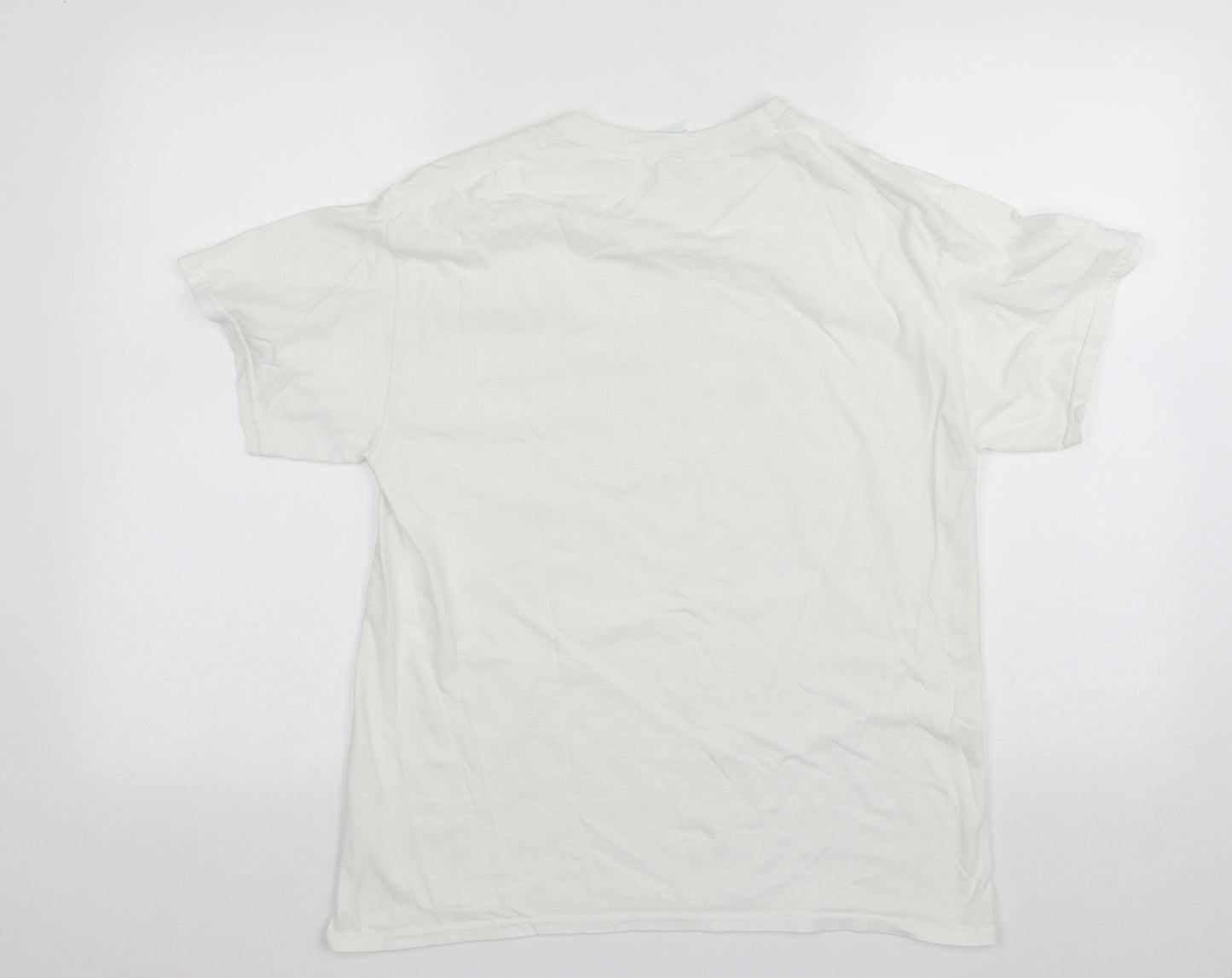 Gilden Mens White  Cotton  T-Shirt Size M Round Neck