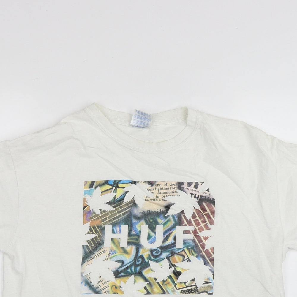 Gilden Mens White  Cotton  T-Shirt Size M Round Neck