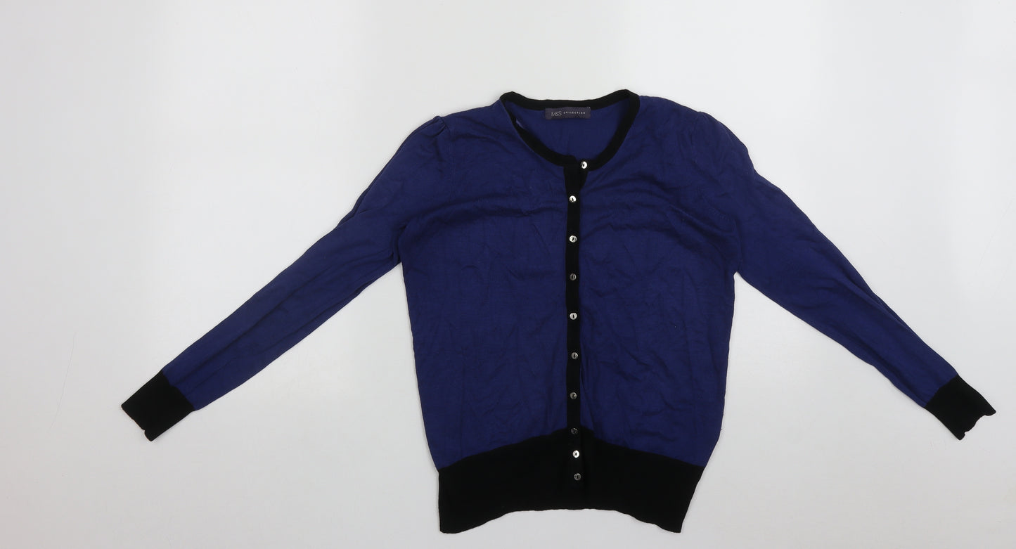 Marks and Spencer Womens Blue Round Neck  Polyamide Cardigan Jumper Size 12