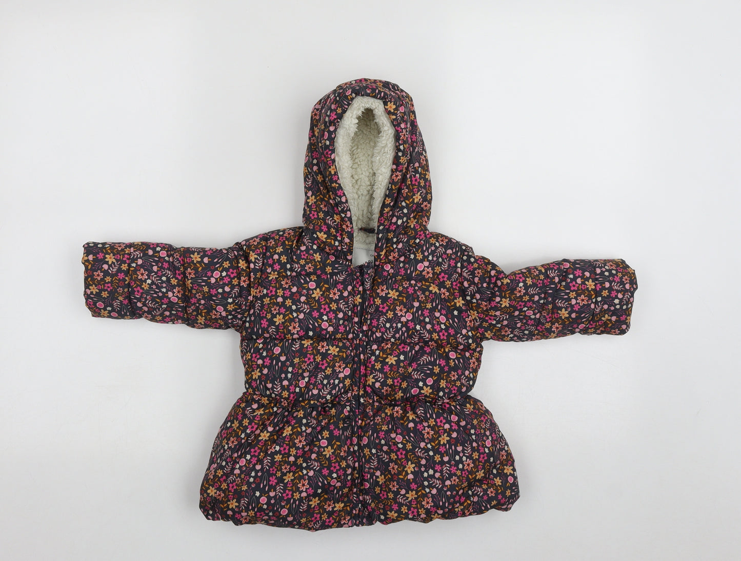 George Girls Multicoloured Floral  Puffer Jacket Coat Size 9-12 Months   Zip