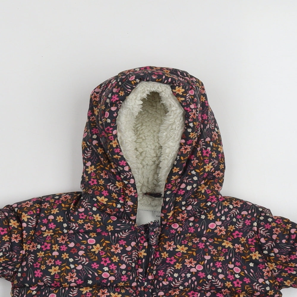 George Girls Multicoloured Floral  Puffer Jacket Coat Size 9-12 Months   Zip