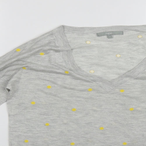 NEXT Womens Grey V-Neck Polka Dot Polyester Pullover Jumper Size 12