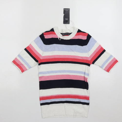 Marks and Spencer Womens Multicoloured Round Neck Striped Polyamide Pullover Jumper Size 10