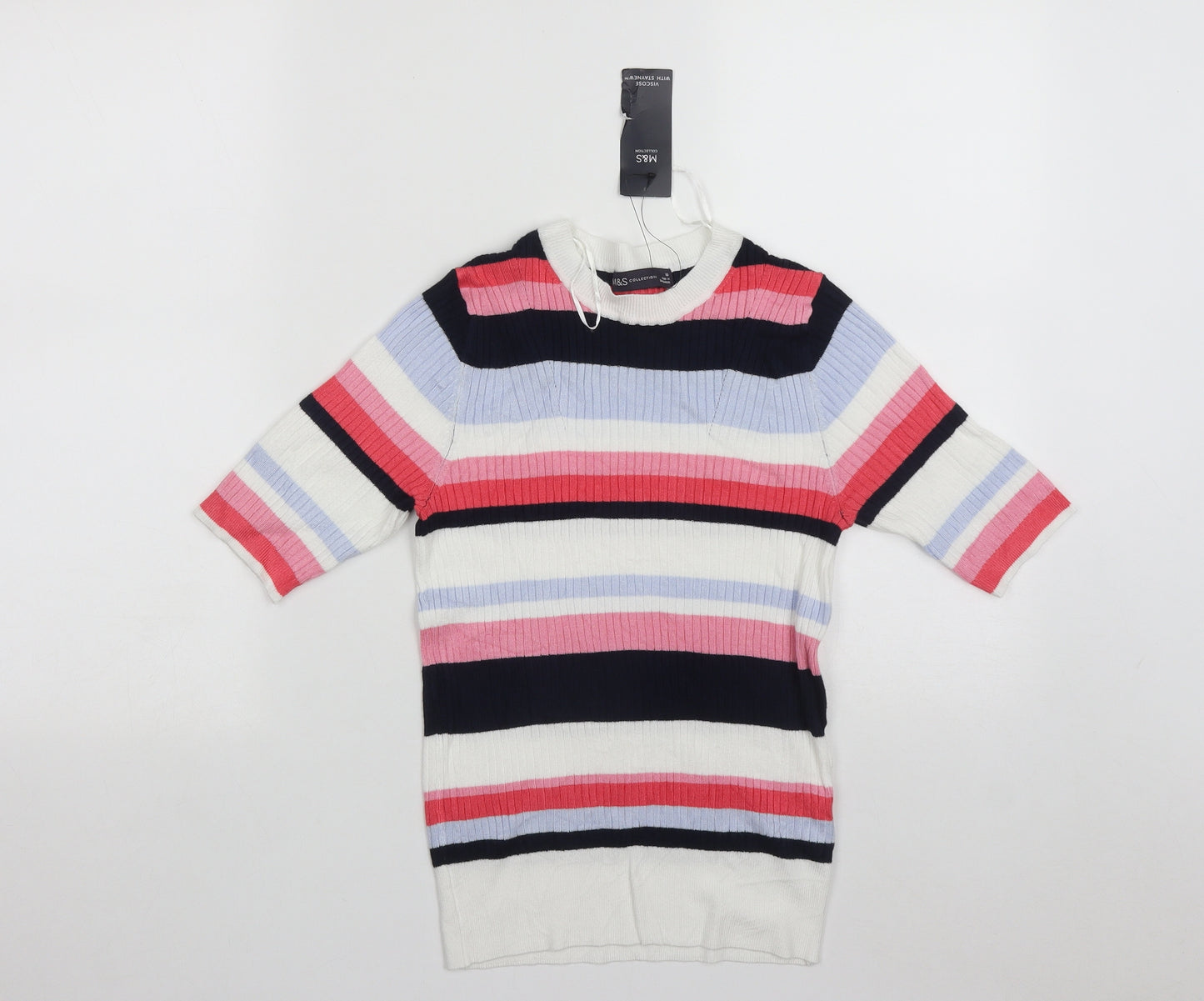 Marks and Spencer Womens Multicoloured Round Neck Striped Polyamide Pullover Jumper Size 10