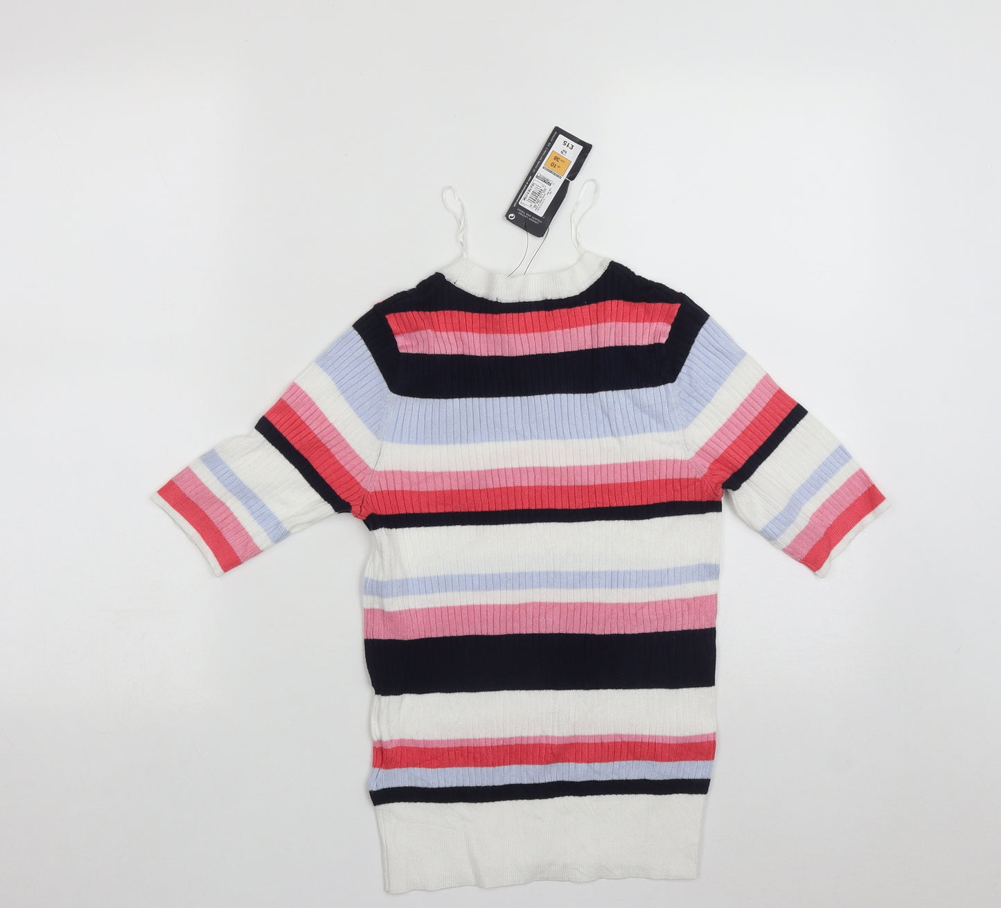 Marks and Spencer Womens Multicoloured Round Neck Striped Polyamide Pullover Jumper Size 10