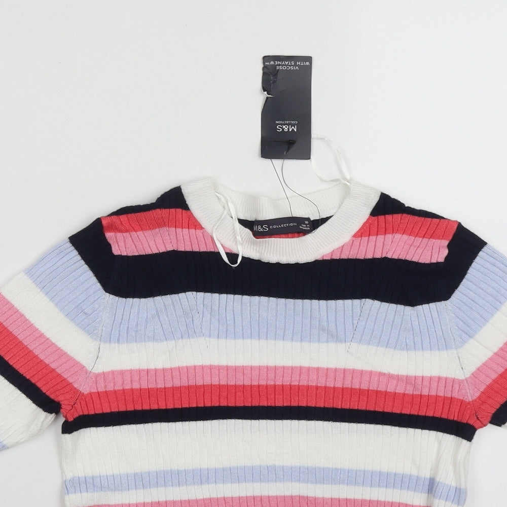 Marks and Spencer Womens Multicoloured Round Neck Striped Polyamide Pullover Jumper Size 10