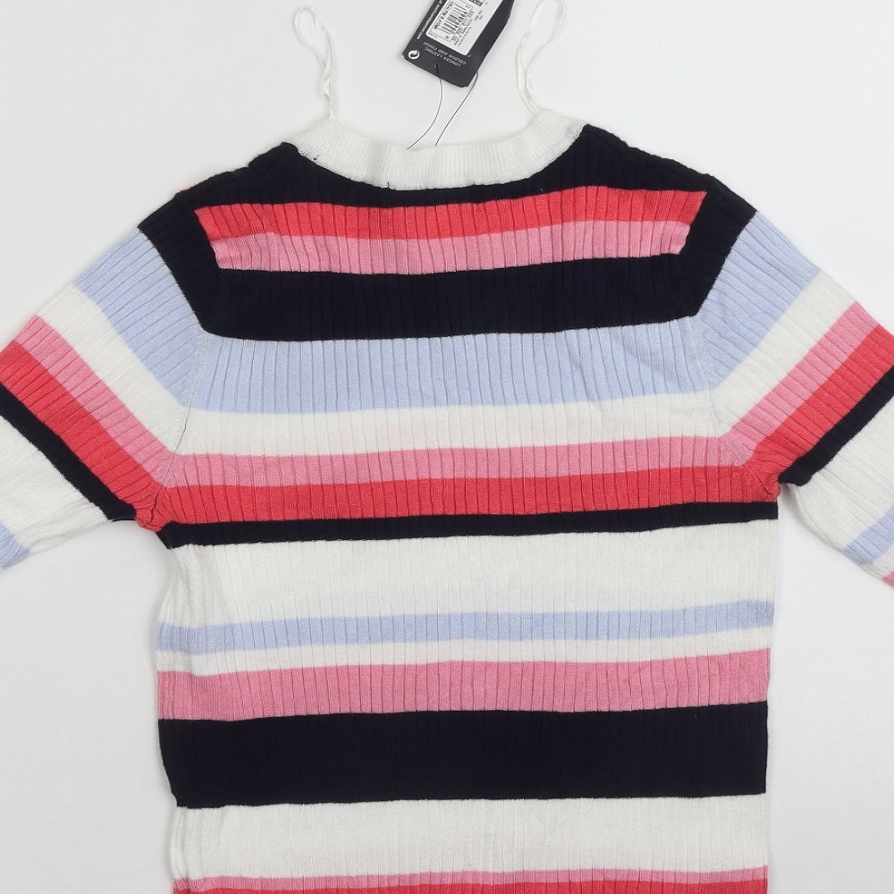 Marks and Spencer Womens Multicoloured Round Neck Striped Polyamide Pullover Jumper Size 10