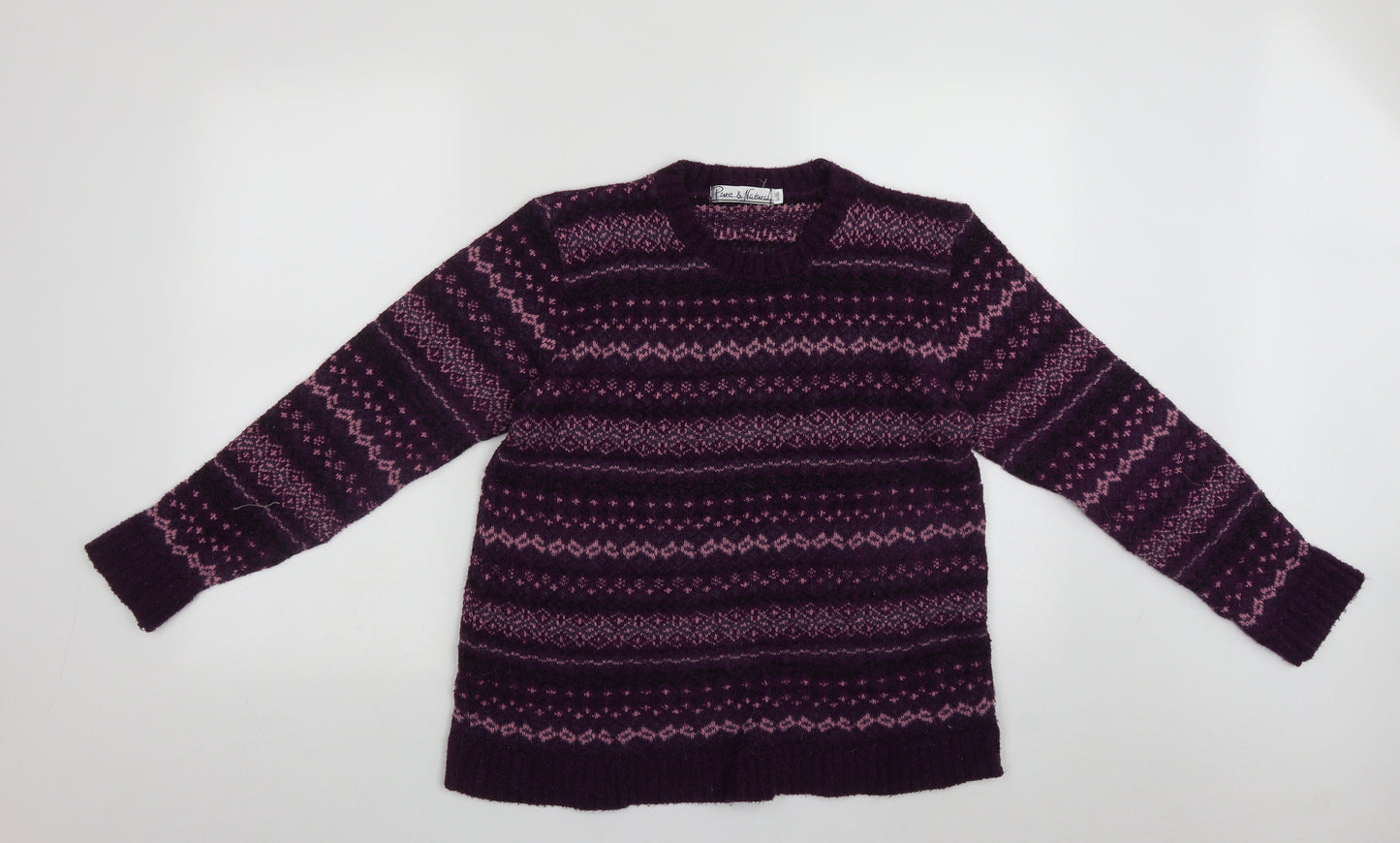 Pure &  Natural Womens Purple Round Neck Geometric Acrylic Pullover Jumper Size L