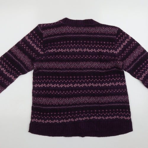Pure &  Natural Womens Purple Round Neck Geometric Acrylic Pullover Jumper Size L