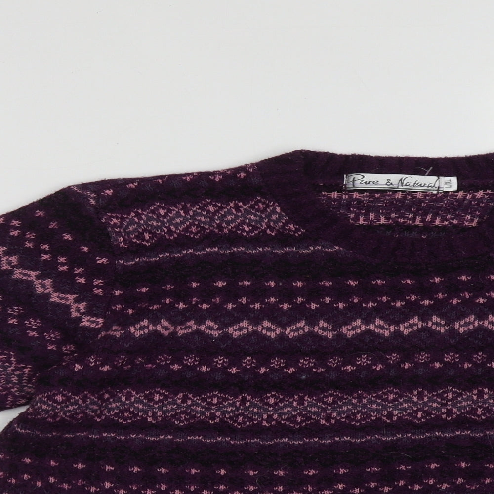 Pure &  Natural Womens Purple Round Neck Geometric Acrylic Pullover Jumper Size L