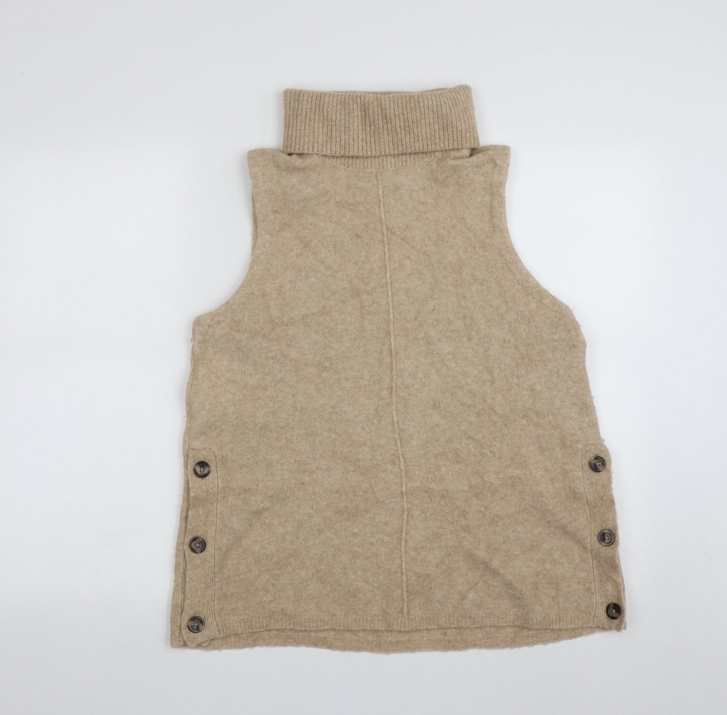 Marks and Spencer Womens Beige Roll Neck  Polyamide Vest Jumper Size 14