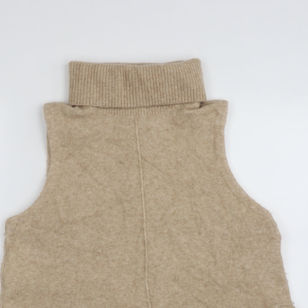 Marks and Spencer Womens Beige Roll Neck  Polyamide Vest Jumper Size 14