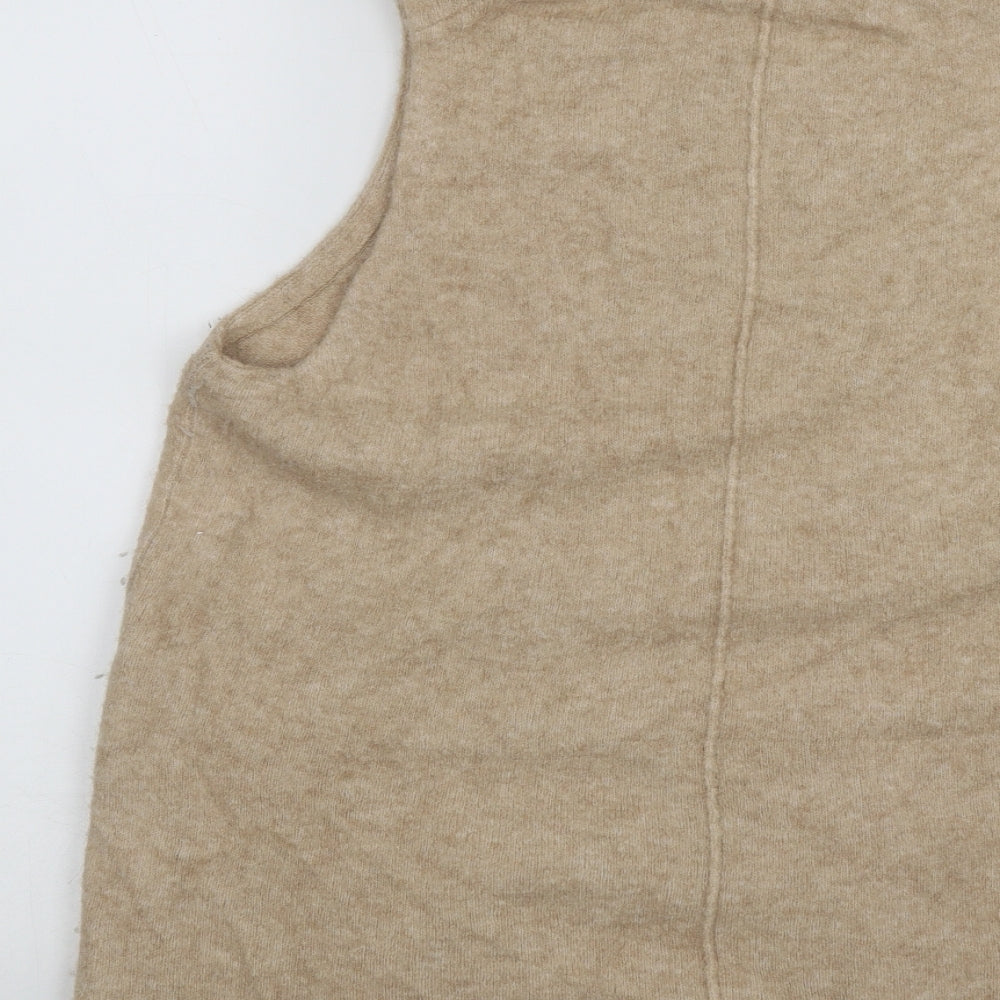 Marks and Spencer Womens Beige Roll Neck  Polyamide Vest Jumper Size 14
