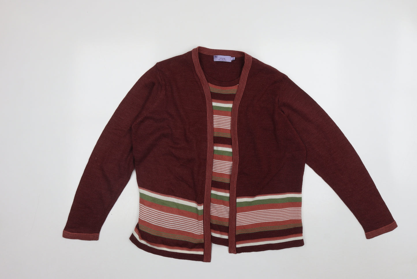 Honor Millburn Womens Multicoloured Round Neck Striped Acrylic Pullover Jumper Size L   - 2 in 1 top