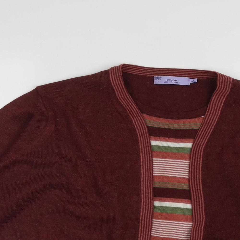 Honor Millburn Womens Multicoloured Round Neck Striped Acrylic Pullover Jumper Size L   - 2 in 1 top