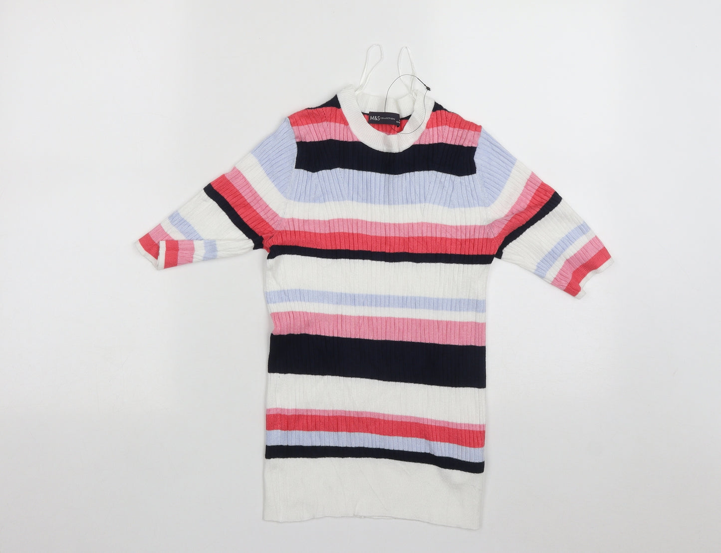 Marks and Spencer Womens Multicoloured Round Neck Striped Viscose Pullover Jumper Size 8