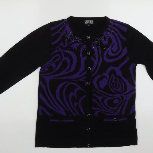 Cashmia Womens Black Round Neck Geometric Acrylic Cardigan Jumper Size S