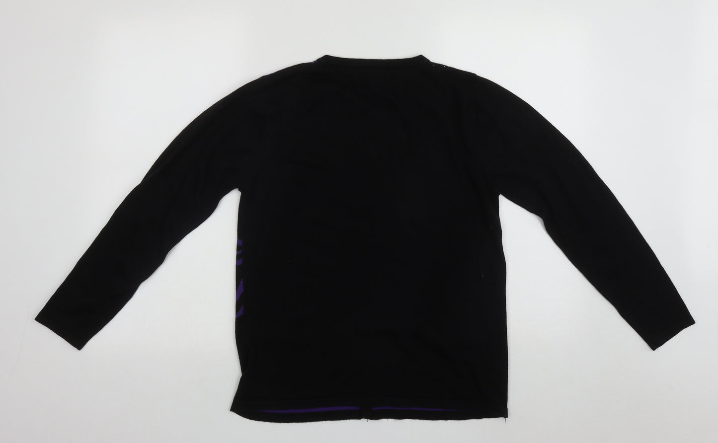 Cashmia Womens Black Round Neck Geometric Acrylic Cardigan Jumper Size S