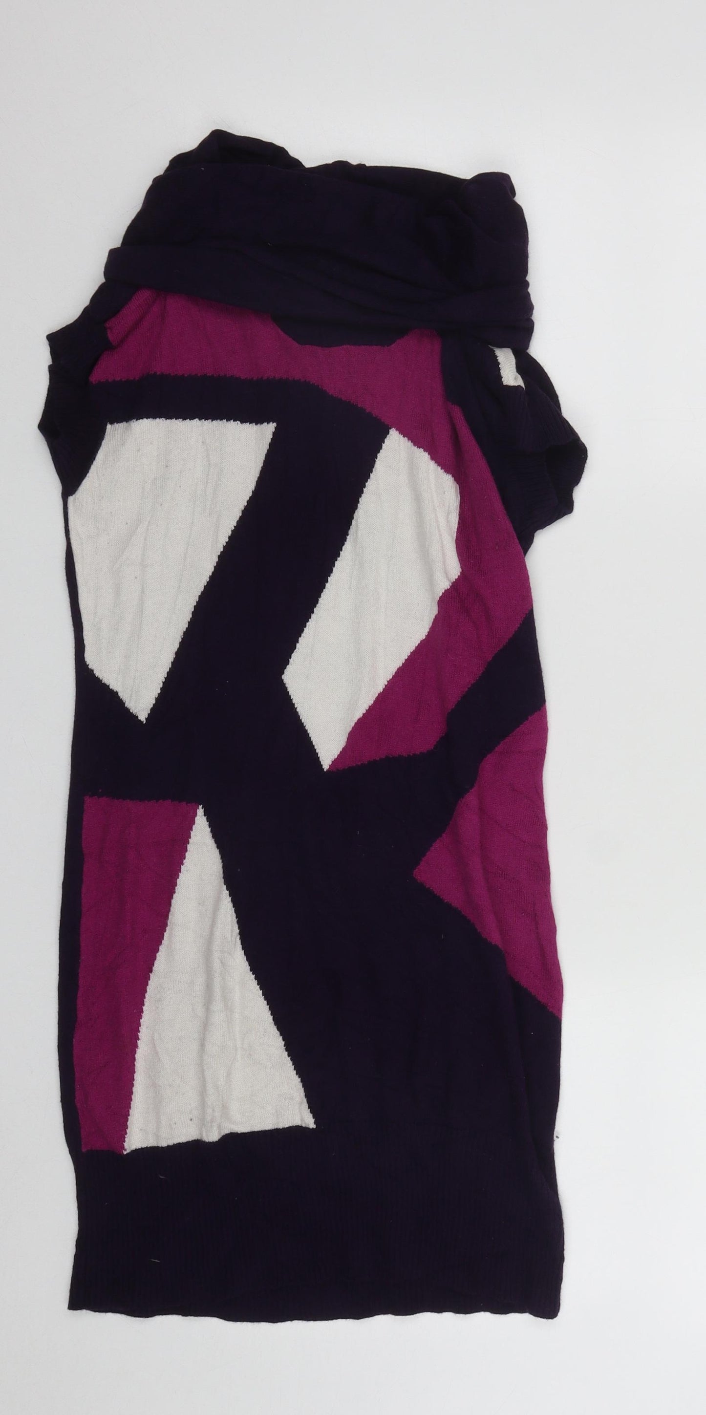 Preworn Womens Purple Roll Neck Geometric Viscose Tunic Jumper Size S