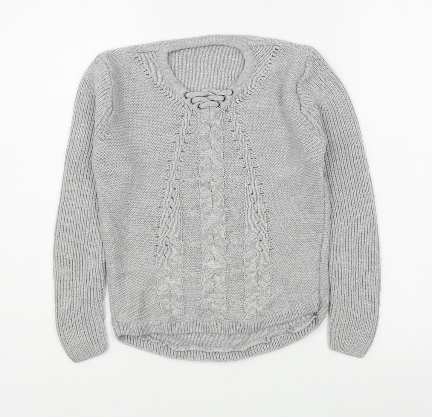 Pep&Co Girls Grey Round Neck  Acrylic Pullover Jumper Size 9-10 Years  Pullover