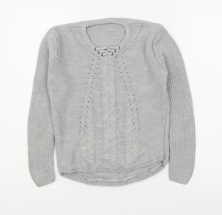 Pep&Co Girls Grey Round Neck  Acrylic Pullover Jumper Size 9-10 Years  Pullover