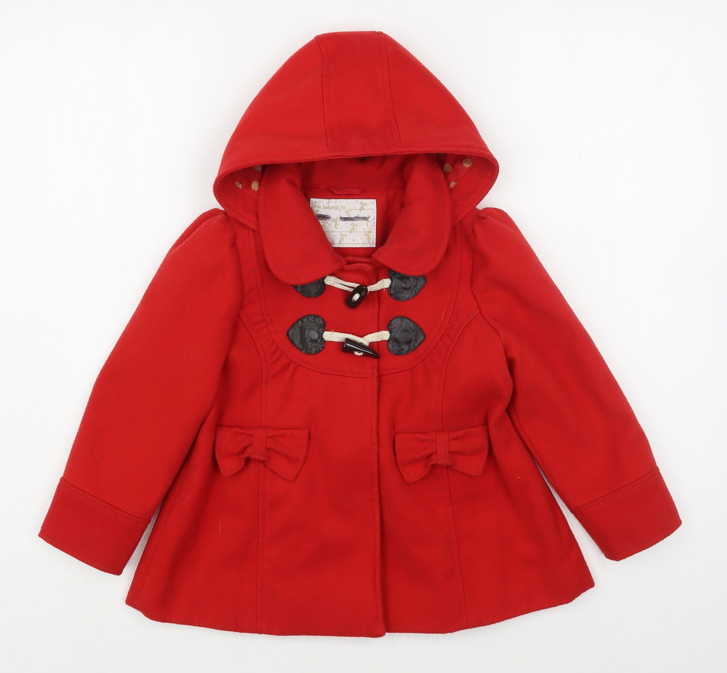 TU Girls Red   Overcoat Coat Size 3-4 Years  Button