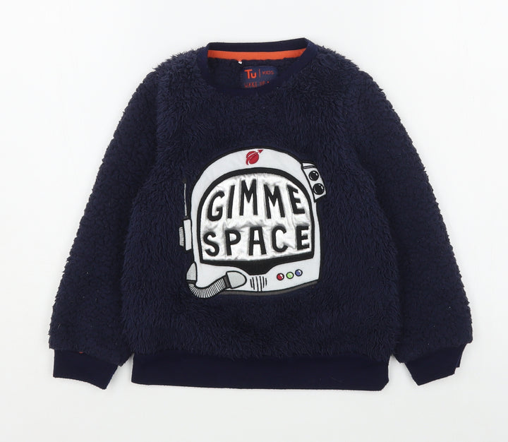 TU Boys Blue Polyester Pyjama Top Size 5-6 Years Pullover