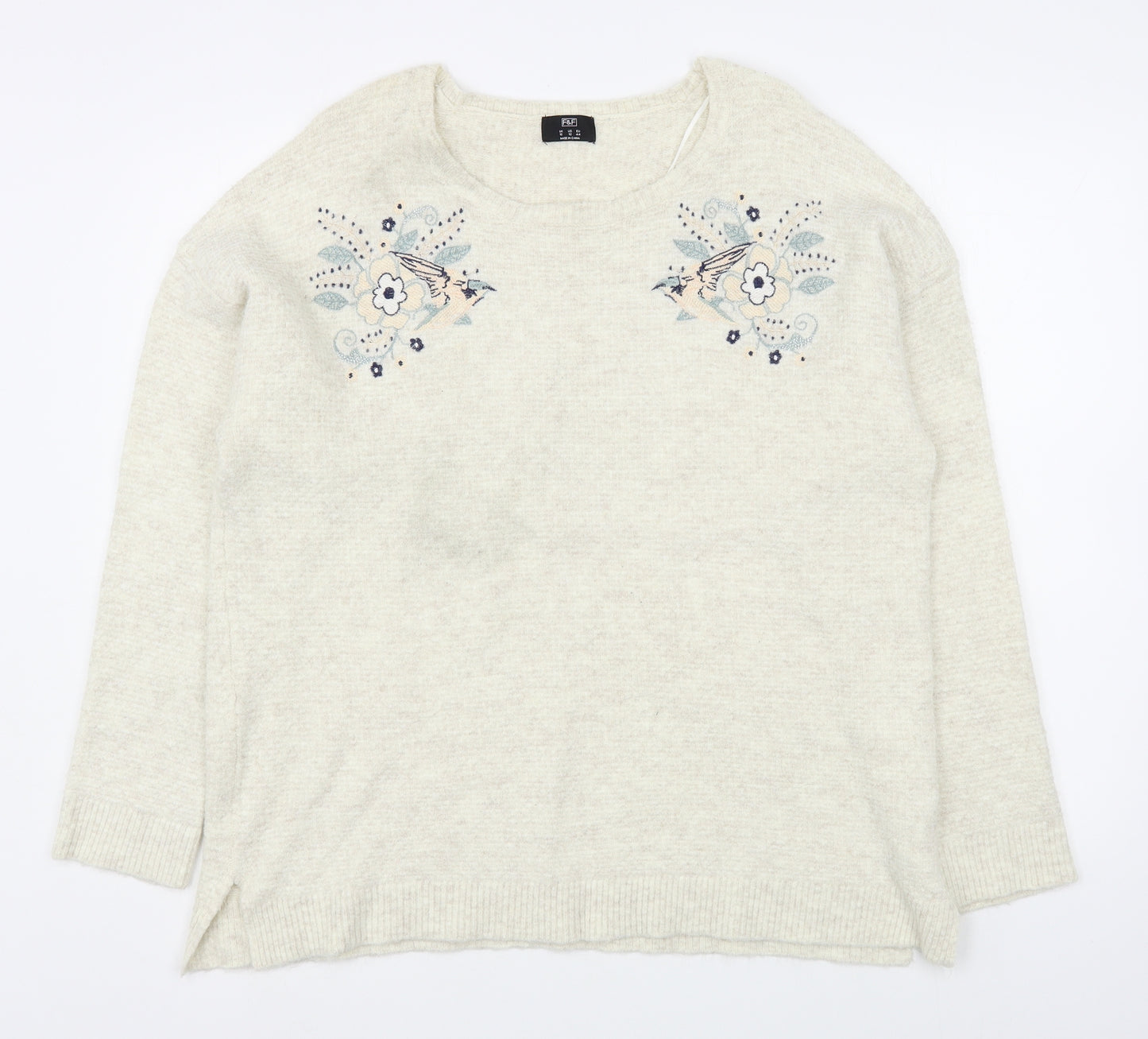 F&F Womens White Round Neck  Acrylic Pullover Jumper Size 16