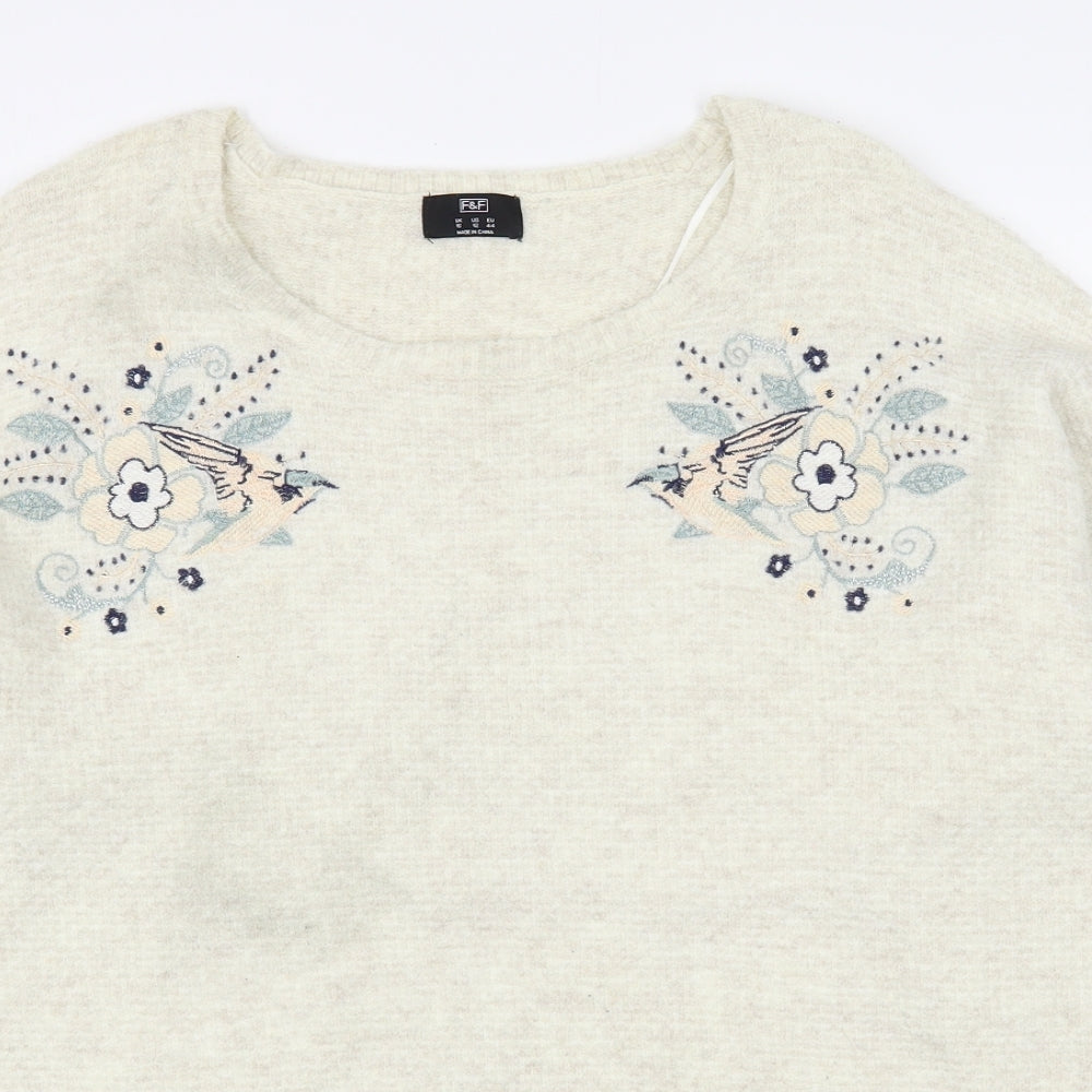 F&F Womens White Round Neck  Acrylic Pullover Jumper Size 16
