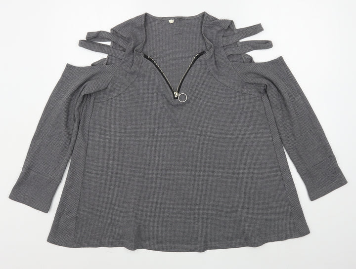 Preworn Womens Grey  Cotton Pullover Sweatshirt Size L  Zip