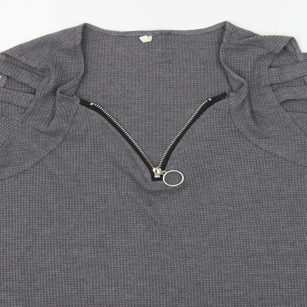 Preworn Womens Grey  Cotton Pullover Sweatshirt Size L  Zip