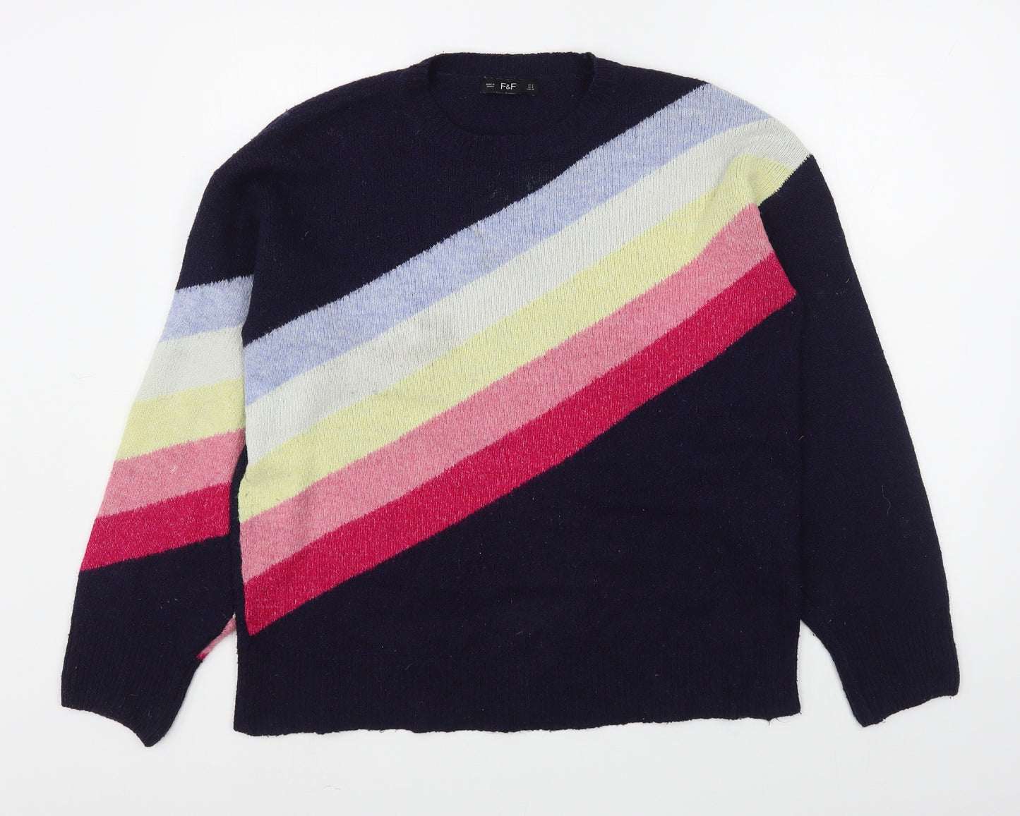 F&F Womens Multicoloured Round Neck  Acrylic Pullover Jumper Size 12