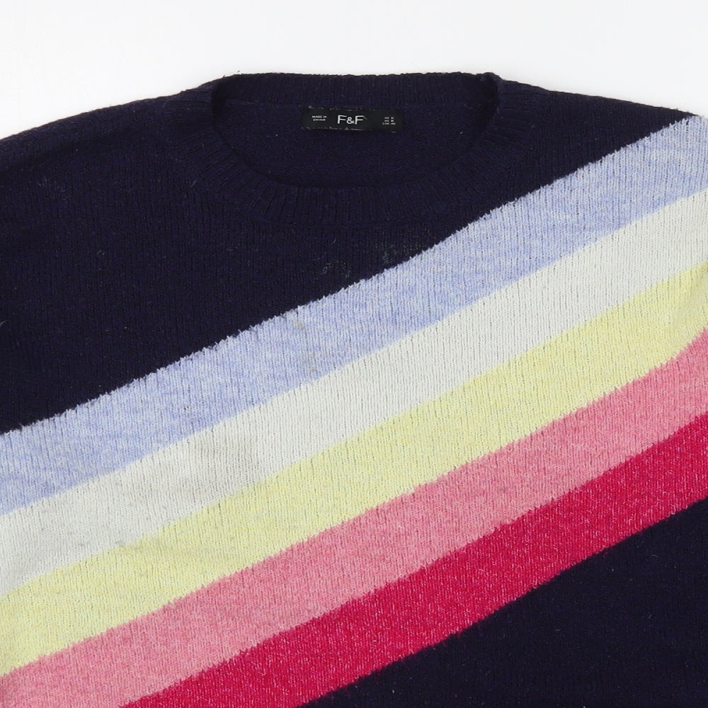 F&F Womens Multicoloured Round Neck  Acrylic Pullover Jumper Size 12