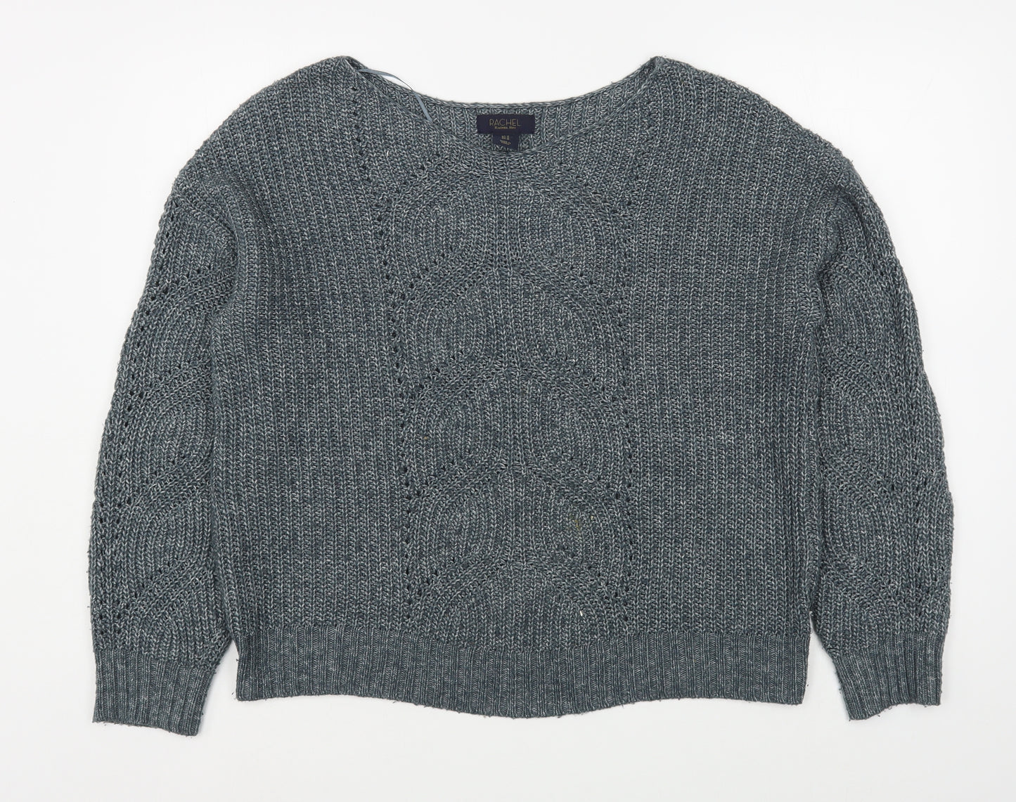 Rachel Roy Womens Blue Boat Neck  Acrylic Pullover Jumper Size M